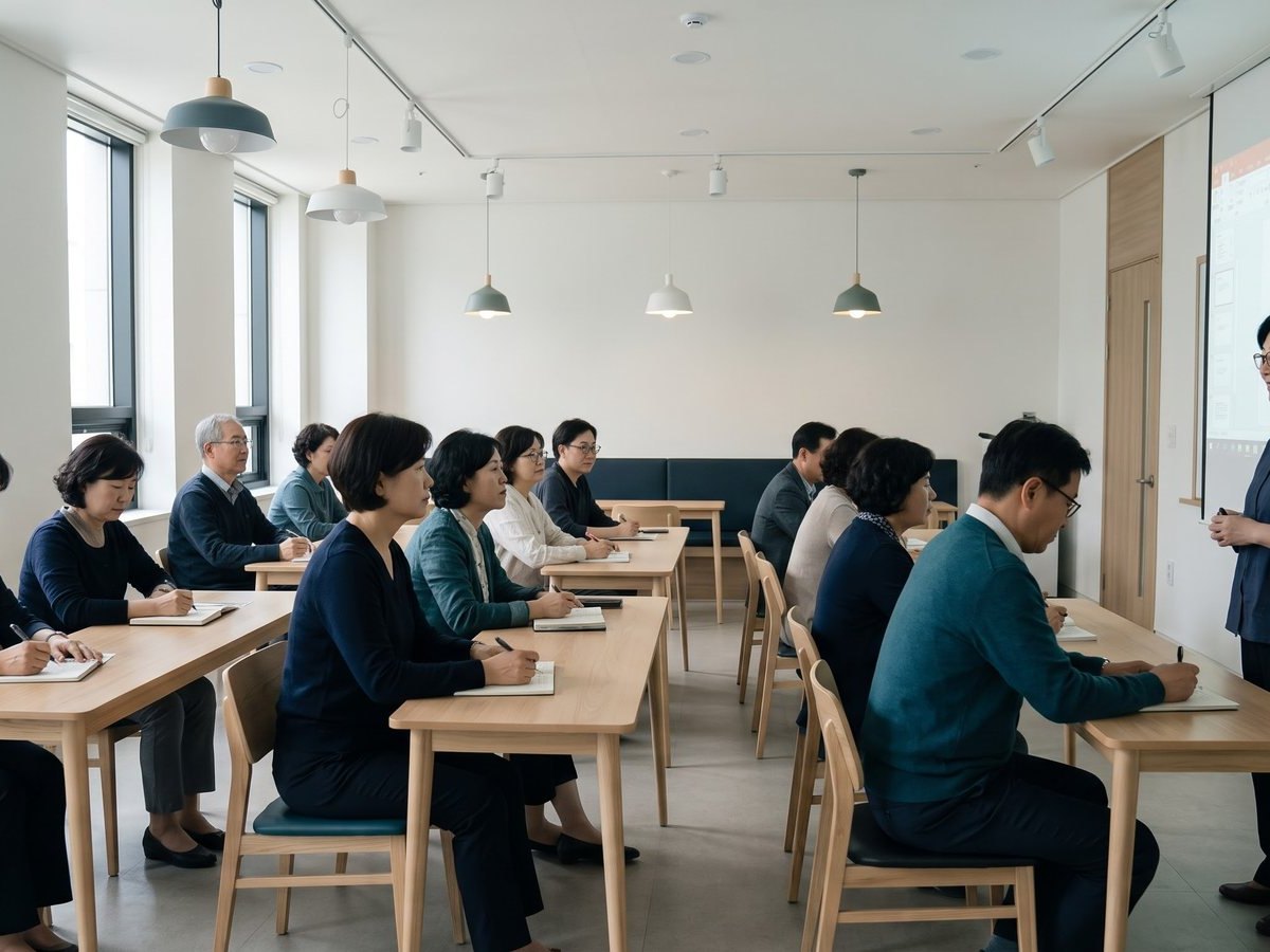 각자 노트북 앞에 앉아 실습하는 강의실