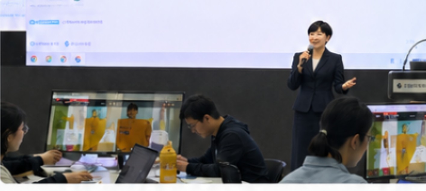 화면을 띄워두고 마이크를 들고 설명하는 실제 강의 현장
